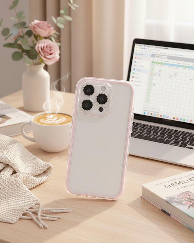 Funda rosa con marco colorido – Estilo moderno y protección premium