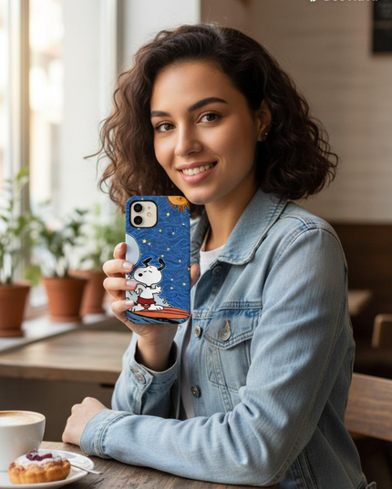 Case Antishock para celular Snoopy Surfista