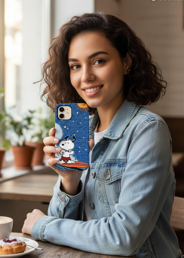 Case Antishock para celular Snoopy Surfista