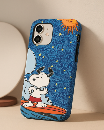Case Antishock para celular Snoopy Surfista