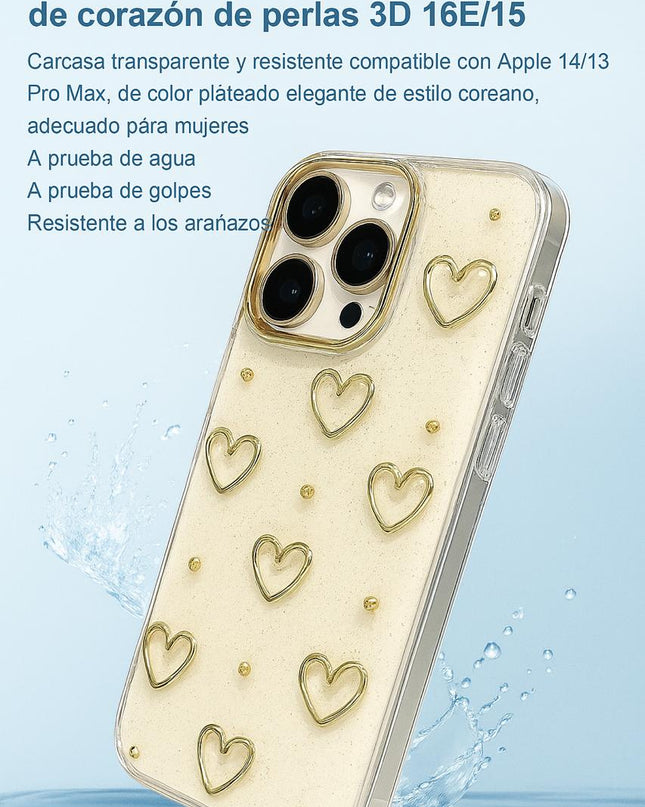 Estuche de Resina Epoxi con Diseño de Corazón y Perlas 3D