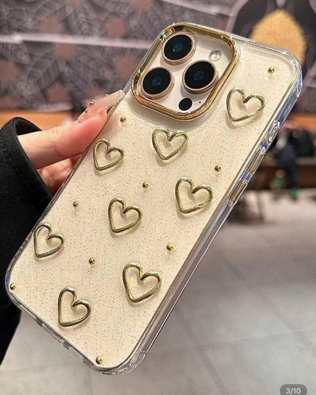 Estuche de Resina Epoxi con Diseño de Corazón y Perlas 3D