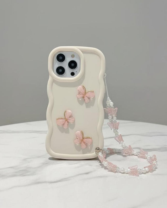 Funda de Teléfono degradada con Mariposas de Cristal y Pulsera de Perlas.