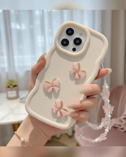 Funda de Teléfono degradada con Mariposas de Cristal y Pulsera de Perlas.