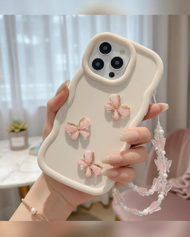 Funda de Teléfono degradada con Mariposas de Cristal y Pulsera de Perlas.