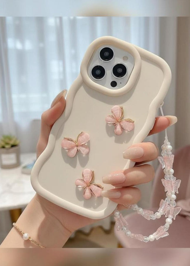 Funda de Teléfono degradada con Mariposas de Cristal y Pulsera de Perlas.