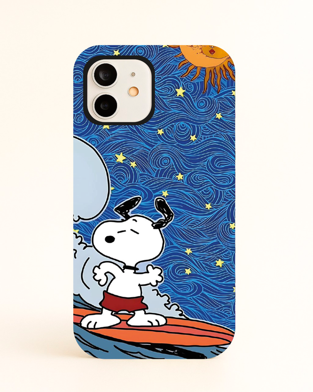 Case Antishock para celular Snoopy Surfista